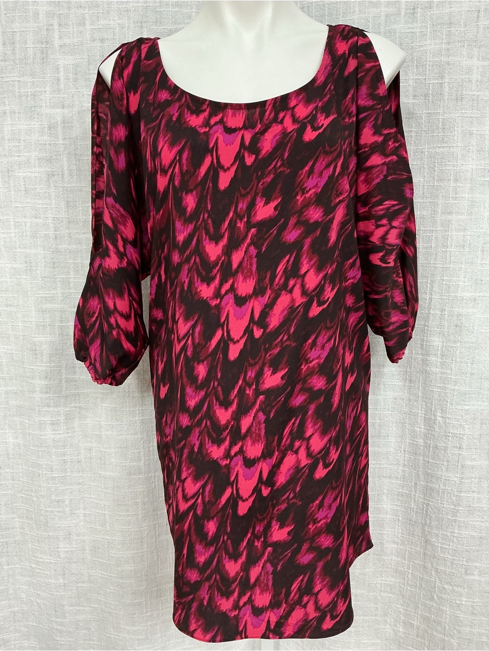 Express Pink, Red and Black Cold-Shoulder Shift Dress